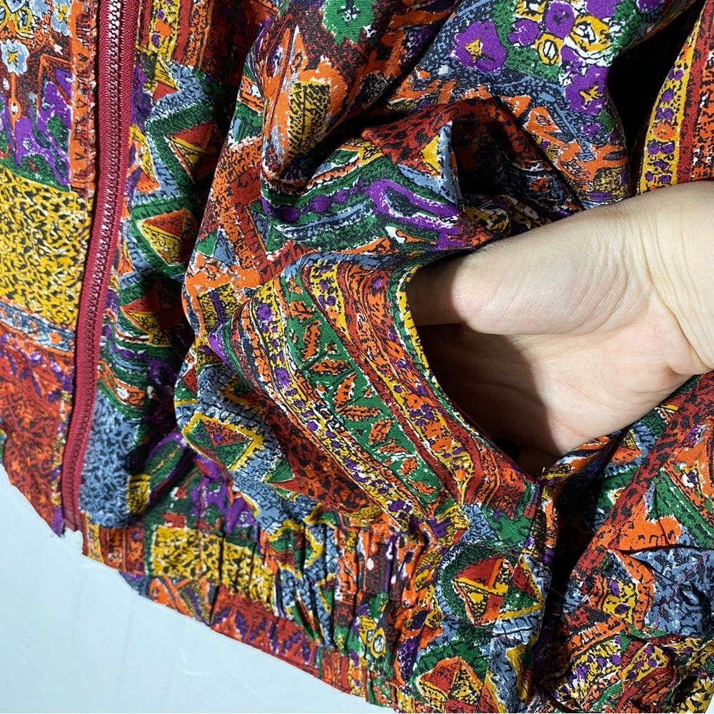 Vintage 90s Handmade All Over Multi Print Zip Front Bomber Jacket XL Streetwear - Picture 8 of 16